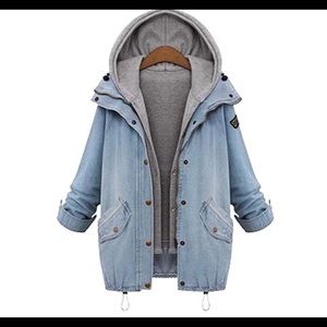 Jean jacket with detachable sweatshirt vest
